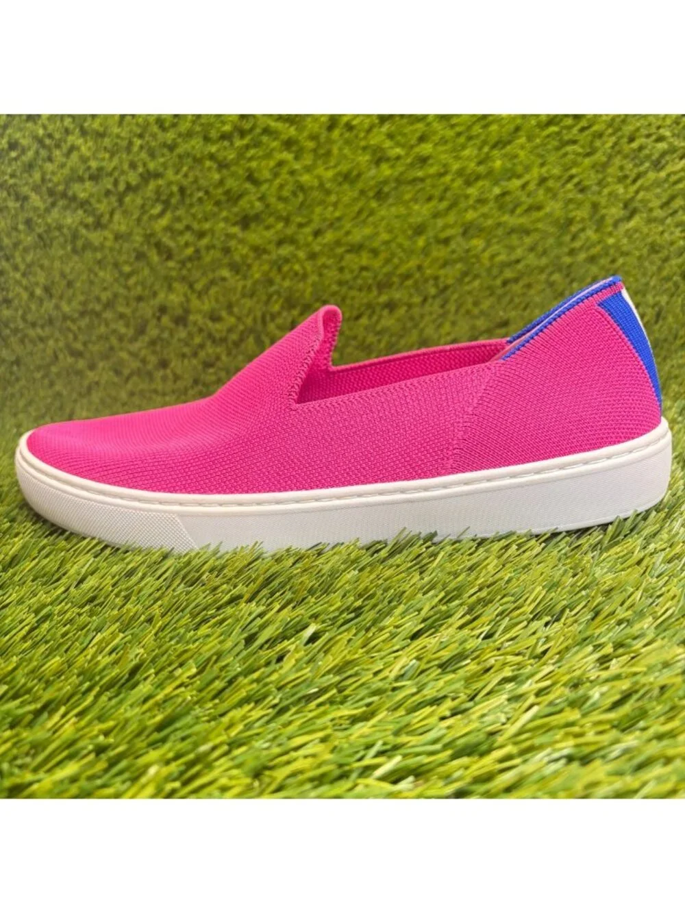 Rothy's The Original Womens Size 9 Pink White Blue Casual Walking Slip-On Shoes